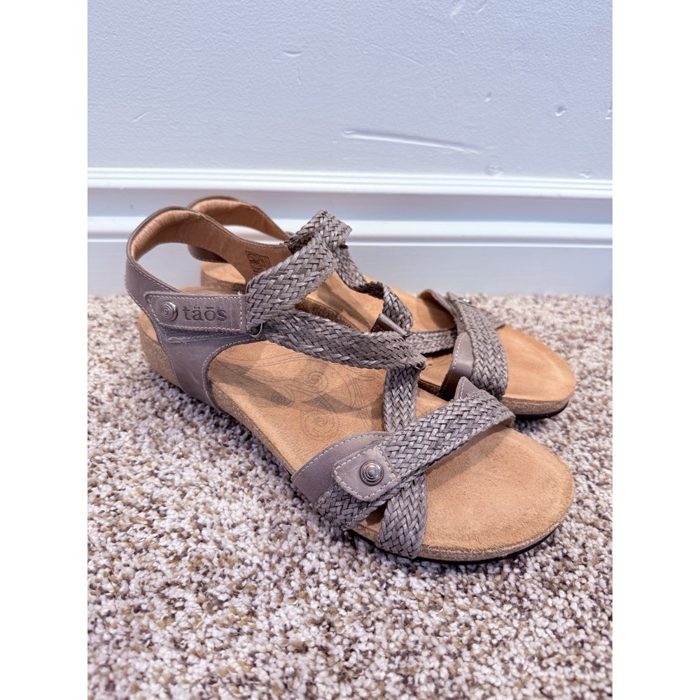 Taos Footwear Taupe Braided Strappy Wedge Sandals